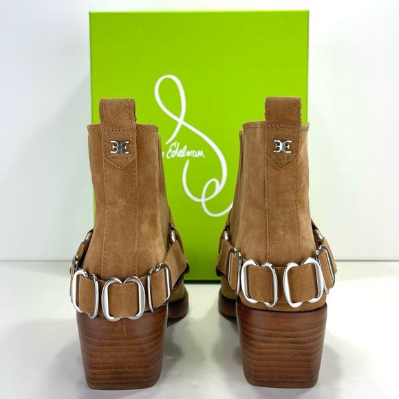 Sam Edelman Bellamie Women Camel/Tan Western Ankle Boot Sz 7.5 Suede Harness New - Picture 5 of 15